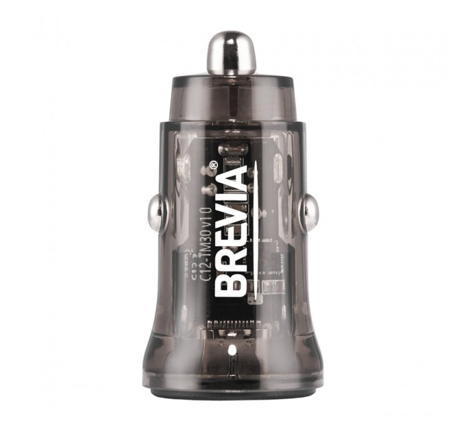 Автомобильное зарядное устройство Brevia ePower DualCharge 30W 1xUSB-C+1xUSB-A, прозрачный черный, цена: 246 грн.