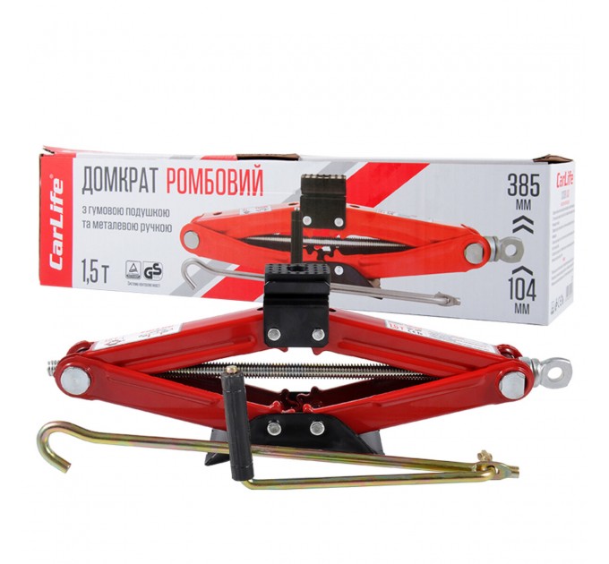 Домкрат ромбовий CarLife 1,5т 104-385мм з гумовою подушкою, ціна: 677 грн.