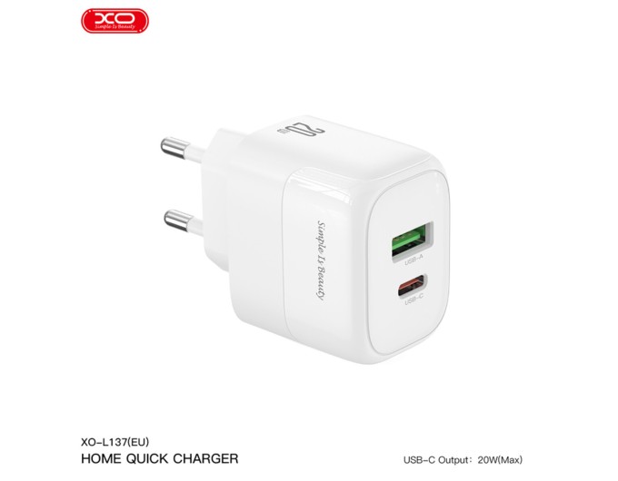 Сетевое зарядное устройство XO L137 PD20W/QC18W 1USB-A+1USB-C белый, цена: 229 грн.
