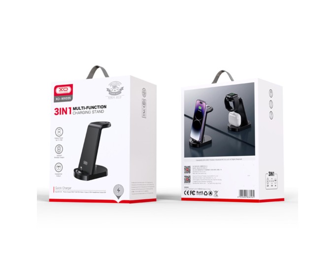 Беспроводное зарядное устройство XO WX035 3в1 Watch Charger + Lightning + TWS, цена: 619 грн.