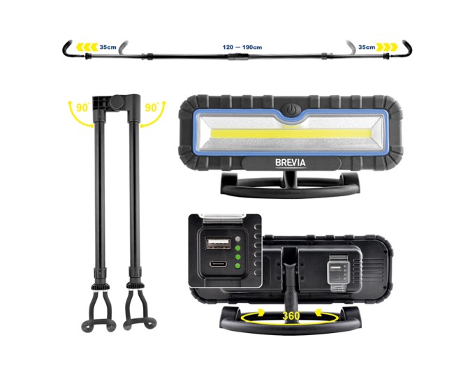 Лампа інспекційна Brevia LED 120-190см 2x10W COB 2x1000lm 2x4000mAh Power Bank, type-C, ціна: 3 775 грн.