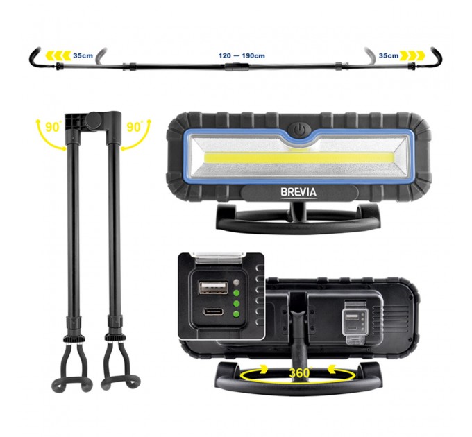 Лампа инспекционная Brevia LED 120-190см 2x10W COB 2x1000lm 2x4000mAh Power Bank, type-C, цена: 3 234 грн.