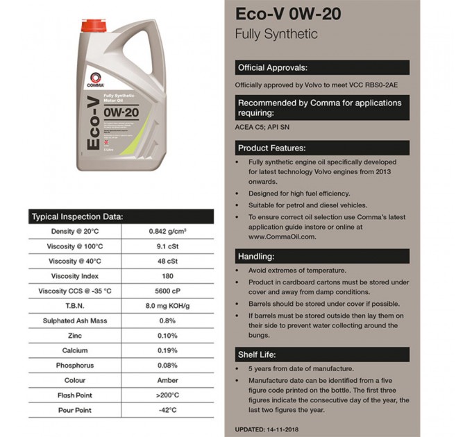 Моторное масло Comma ECO-V 0W-20 1л, цена: 520 грн.