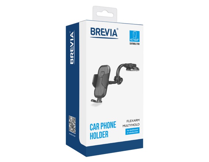 Держатель телефона автомобильный Brevia FlexArm MultyHold с присоской, гибкий 264мм, для 4.7-6.8", ширина до 90мм, черный, цена: 439 грн.