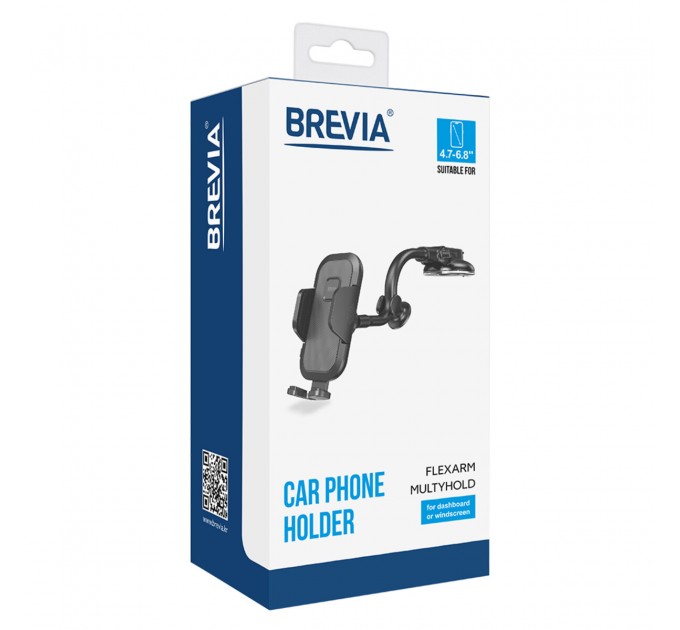 Держатель телефона автомобильный Brevia FlexArm MultyHold с присоской, гибкий 264мм, для 4.7-6.8", ширина до 90мм, черный, цена: 439 грн.