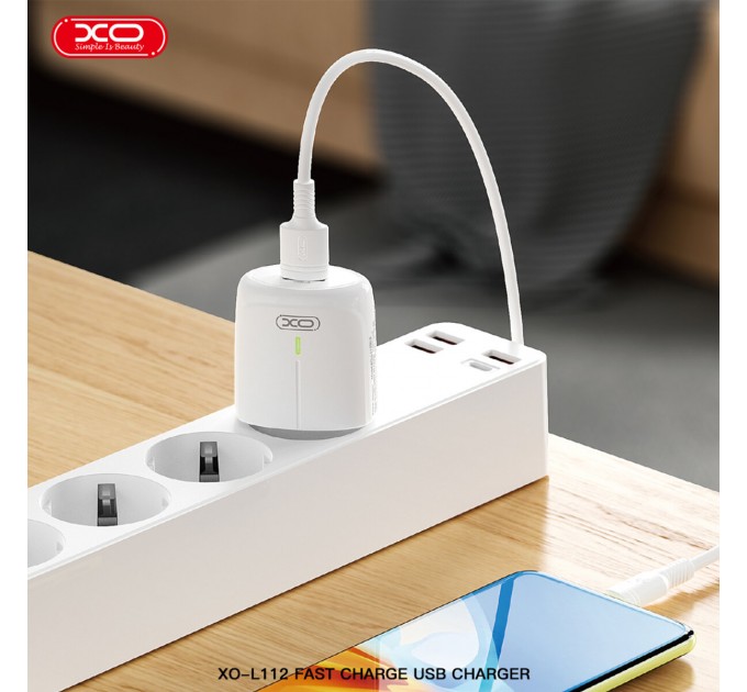 Сетевое зарядное устройство XO L112 QC18W + Lightning кабель белый, цена: 159 грн.