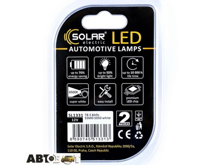 LED лампа SOLAR T8.5 BA9s 12V 5SMD 5050 white SL1331 (2 шт.), ціна: 59 грн.
