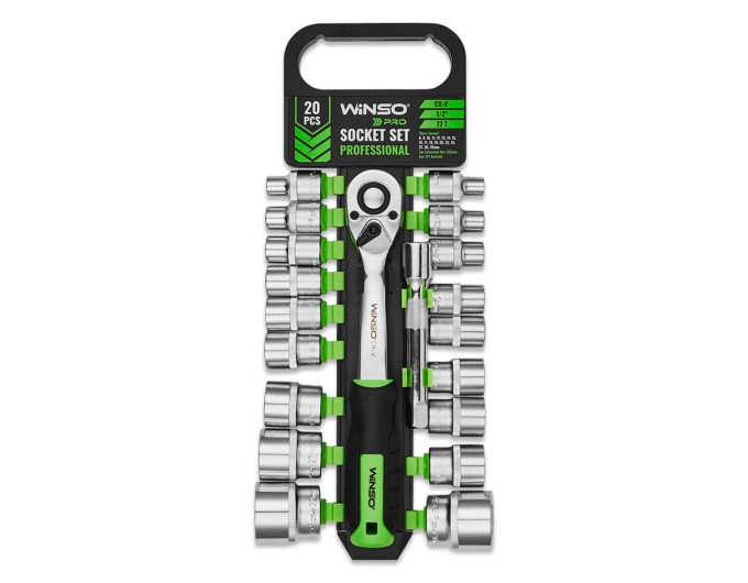 Профессиональный набор торцевых головок с трещоточкой и удлинителем Winso Pro 1/2" 72Т CR-V 8-32мм 20шт, цена: 1 449 грн.