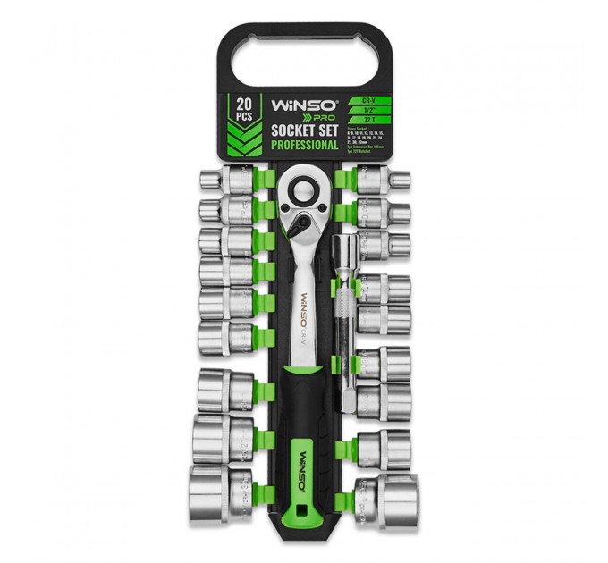 Профессиональный набор торцевых головок с трещоточкой и удлинителем Winso Pro 1/2" 72Т CR-V 8-32мм 20шт, цена: 1 434 грн.