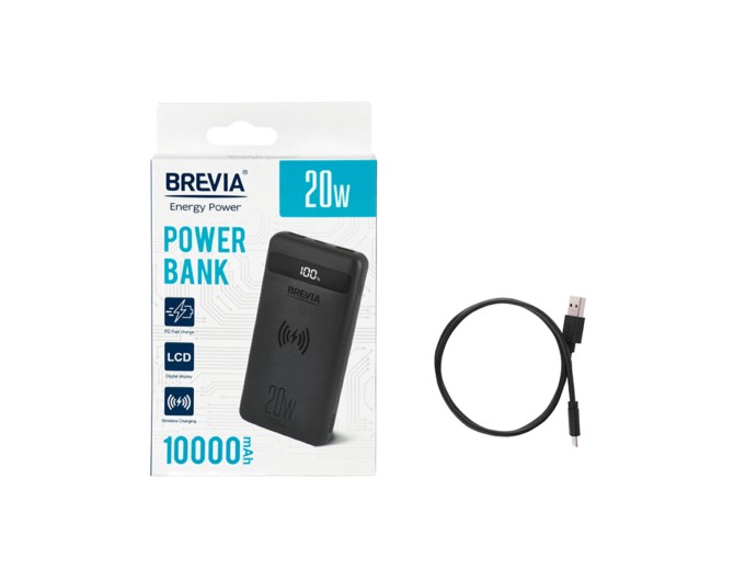 Повербанк (Power Bank) Brevia 10000mAh 20W Wireless Qi10W Li-Pol, LCD черный, цена: 699 грн.