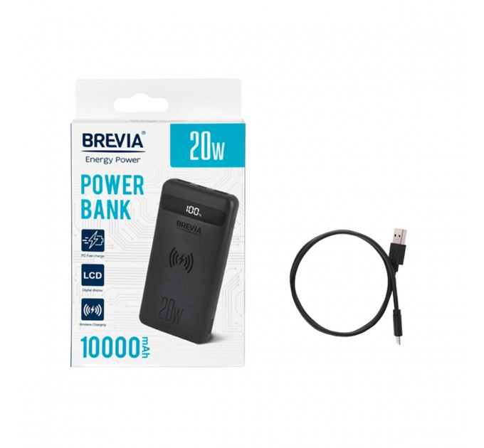 Повербанк (Power Bank) Brevia 10000mAh 20W Wireless Qi10W Li-Pol, LCD чорний, ціна: 699 грн.