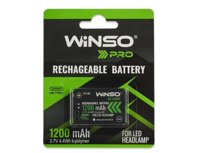 Аккумулятор Winso Li-ion 1200mAh Type C для налобных фонарей, цена: 211 грн.