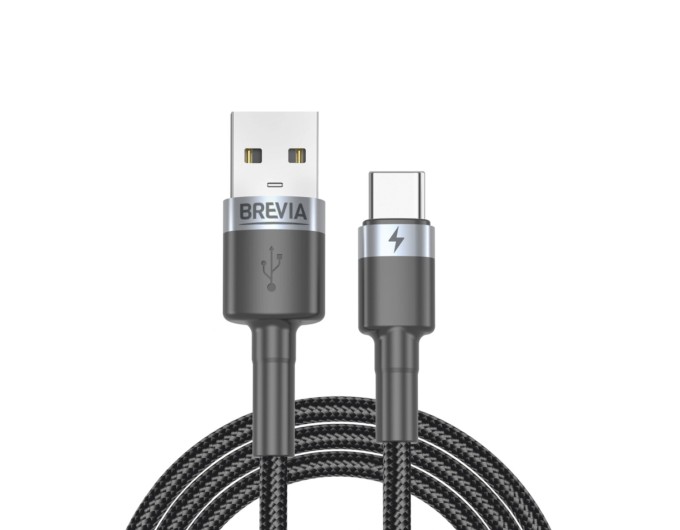 Кабель Brevia USB to Type-C 2,4А 1м, чорний box, ціна: 153 грн.