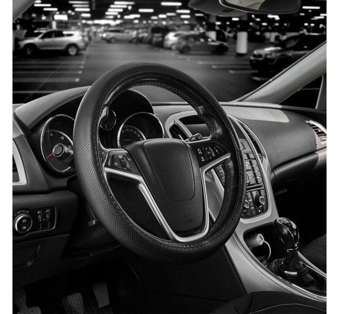 Чехол на руль Carlife 39 - 41см, экокожа, черный, один шов, перфорированный SW141L, цена: 255 грн.