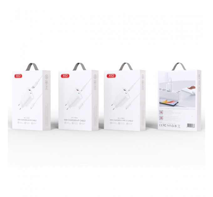 Сетевое зарядное устройство XO L116 PD30W/QC18W 1USB-C+1USB-A + Lightning кабель белый, цена: 299 грн.