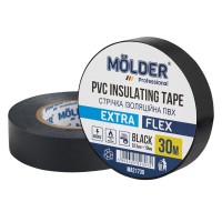 Стрічка ізоляційна ПВХ Molder 0,13x19мм 30м чорна, професійна, вогнетривка