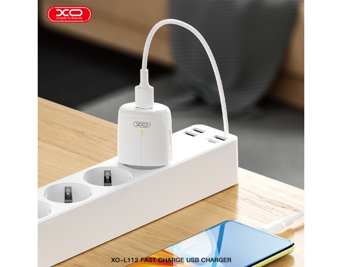 Сетевое зарядное устройство XO L112 QC18W + Type-c кабель белый, цена: 189 грн.