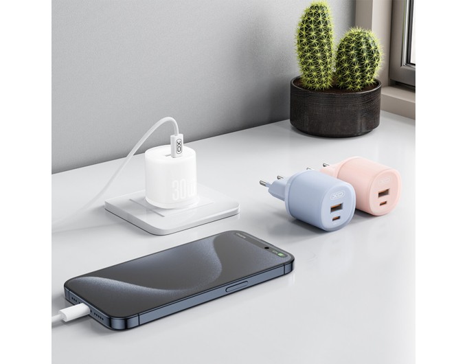 Сетевое зарядное устройство XO L151 30W 1USB-A+1USB-C pink, цена: 379 грн.