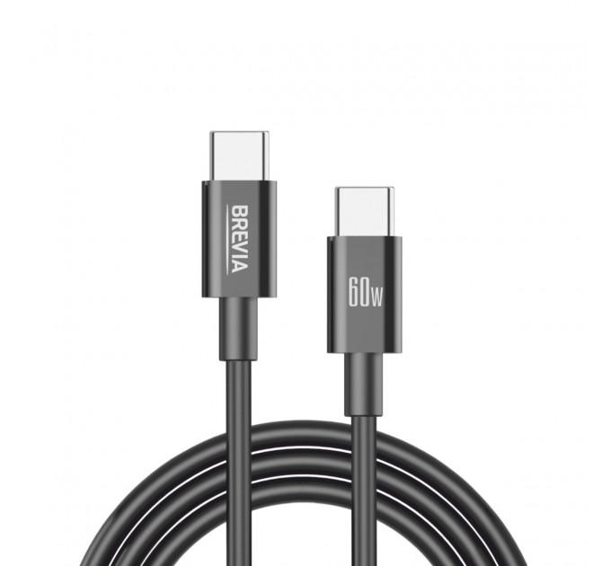 Кабель Brevia Type-C to Type-C 60W 1м, черный ZIP, цена: 127 грн.
