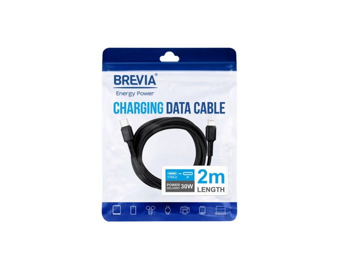 Кабель Brevia Type-C to Lightning 30W 2м, чорний ZIP, ціна: 216 грн.