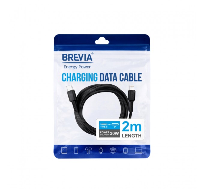 Кабель Brevia Type-C to Lightning 30W 2м, черный ZIP, цена: 211 грн.