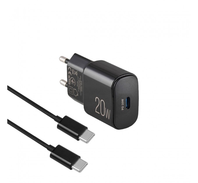 Сетевое зарядное устройство Brevia ePower PD20W + кабель USB-C to USB-C 1м черный, цена: 445 грн.