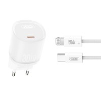Сетевое зарядное устройство XO L150 30W Single USB-C + Lightning кабель белый
