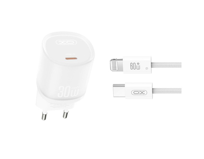 Сетевое зарядное устройство XO L150 30W Single USB-C + Lightning кабель белый, цена: 419 грн.
