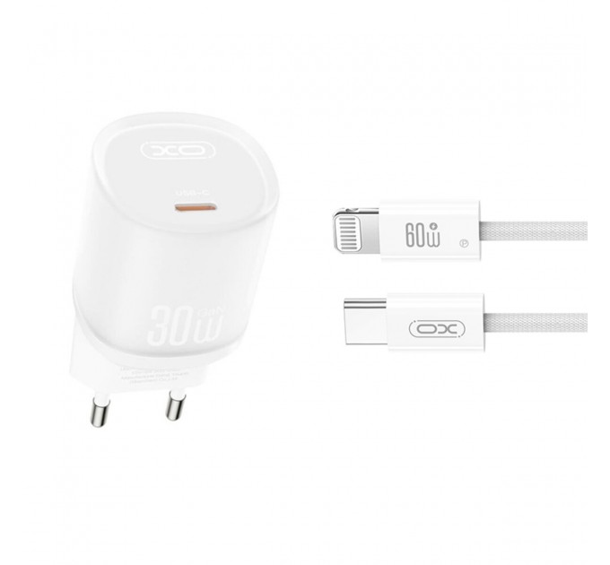 Сетевое зарядное устройство XO L150 30W Single USB-C + Lightning кабель белый, цена: 389 грн.