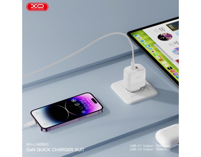 Сетевое зарядное устройство XO L140 Dual C35W 2USB-C белый, цена: 419 грн.
