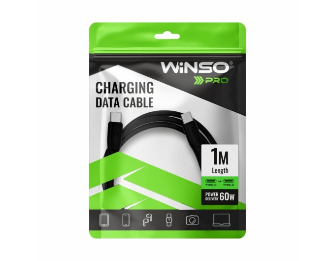 Кабель Winso Pro Type-C to Type-C 60W PVC 1м чорний, ціна: 89 грн.