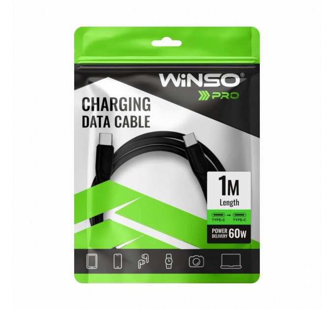 Кабель Winso Pro Type-C to Type-C 60W PVC 1м черный, цена: 89 грн.