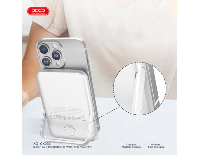 Беспроводное зарядное устройство XO CX033 3в1 Power bank + Watch Charger + Headphone белый, цена: 1 469 грн.