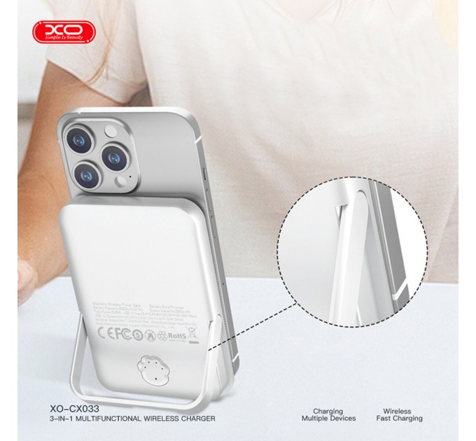 Беспроводное зарядное устройство XO CX033 3в1 Power bank + Watch Charger + Headphone белый, цена: 1 329 грн.