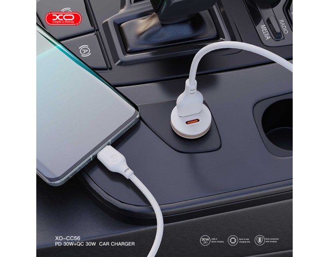 Автомобильное зарядное устройство XO CC56 Plastic mini 30W+ Type-c кабель белый, цена: 219 грн.
