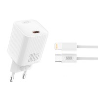 Сетевое зарядное устройство XO L148 PD30W Single USB-C + Lightning кабель белый