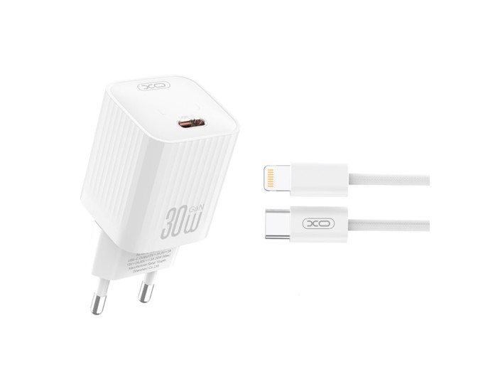 Сетевое зарядное устройство XO L148 PD30W Single USB-C + Lightning кабель белый, цена: 399 грн.