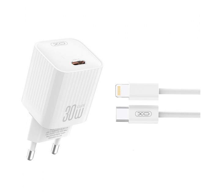 Сетевое зарядное устройство XO L148 PD30W Single USB-C + Lightning кабель белый, цена: 329 грн.