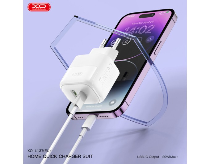 Сетевое зарядное устройство XO L137 PD20W/QC18W 1USB-A+1USB-C + Lightning кабель белый, цена: 299 грн.