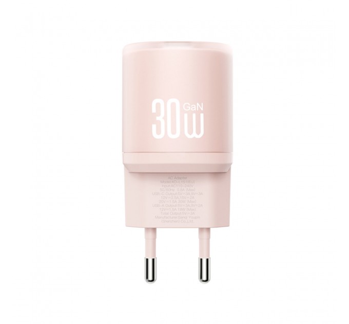 Сетевое зарядное устройство XO L151 30W 1USB-A+1USB-C pink, цена: 339 грн.