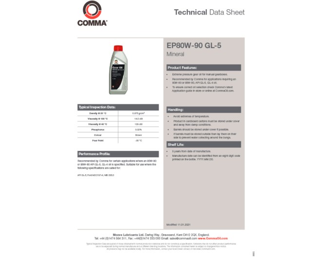 Трансмиссионное масло Comma Gear Oil EP 80W-90 GL 5 1л, цена: 463 грн.