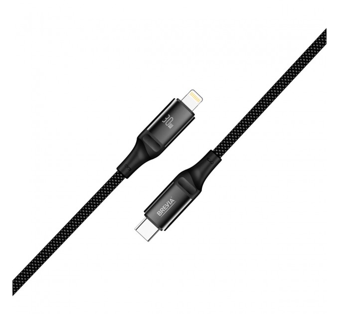 Кабель Brevia Type-C to Lightning 30W 1м, черный ZIP, цена: 218 грн.
