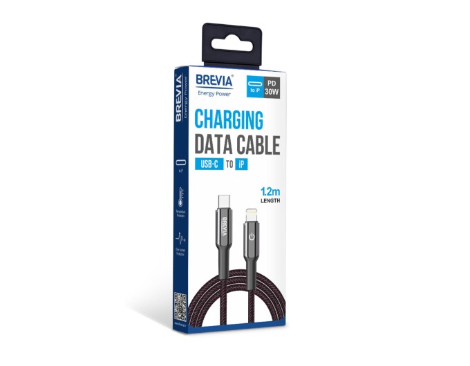 Кабель Brevia Type-C to Lightning 30W 1,2м, чорний box, ціна: 346 грн.