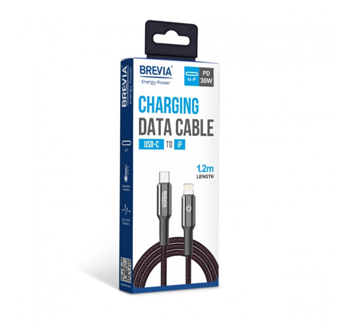 Кабель Brevia Type-C to Lightning 30W 1,2м, черный box, цена: 338 грн.