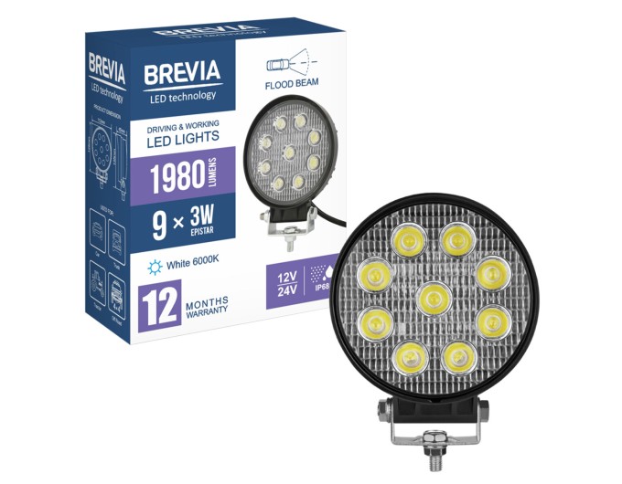 Фара светодиодная Brevia Epistar Flood 10-30V, 27W (9x3W), 1980Lm, 1шт, цена: 430 грн.