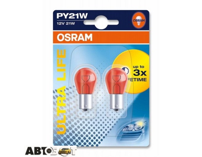 Лампа розжарювання Osram ULTRA LIFE PY21W 12V 7507ULT-02B (2 шт.), ціна: 202 грн.