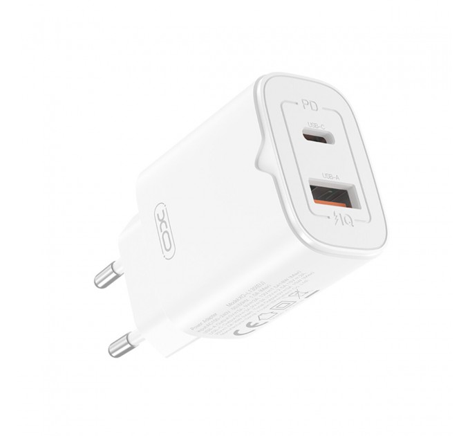 Сетевое зарядное устройство XO L130 PD30W/QC18W 1USB-C+1USB-A + Lightning кабель белый, цена: 359 грн.