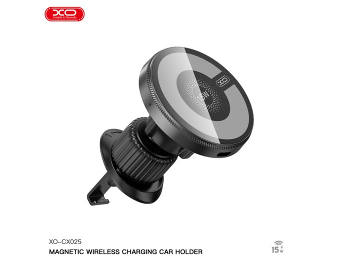 Тримач телефону автомобільний XO з бездротовою зарядкою CX025 Magnetic Car Air Vent 15W чорний, ціна: 679 грн.