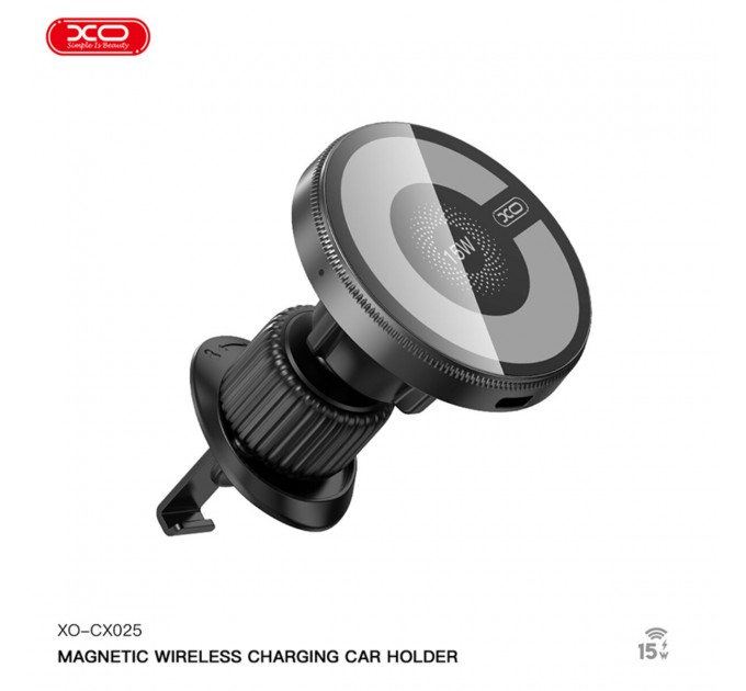 Держатель телефона автомобильный XO с беспроводной зарядкой CX025 Magnetic Car Air Vent 15W черный, цена: 549 грн.