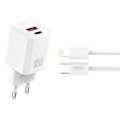 Сетевое зарядное устройство XO L149 PD30W 1USB-A+1USB-C + Lightning кабель белый, цена: 389 грн.